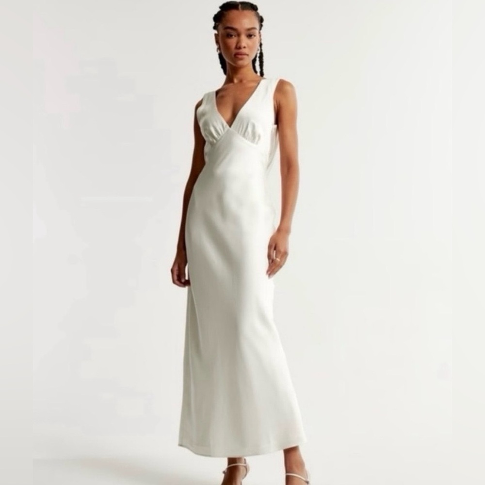 Abercrombie Plunge Cowl Back Maxi Dress White
